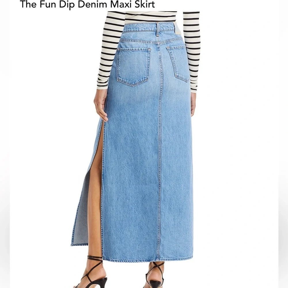 MOTHER Snacks Fun Dip Denim Maxi Skirt Light Wash‎ Blue Side Slits Sz 24 P NWT - Picture 4 of 13